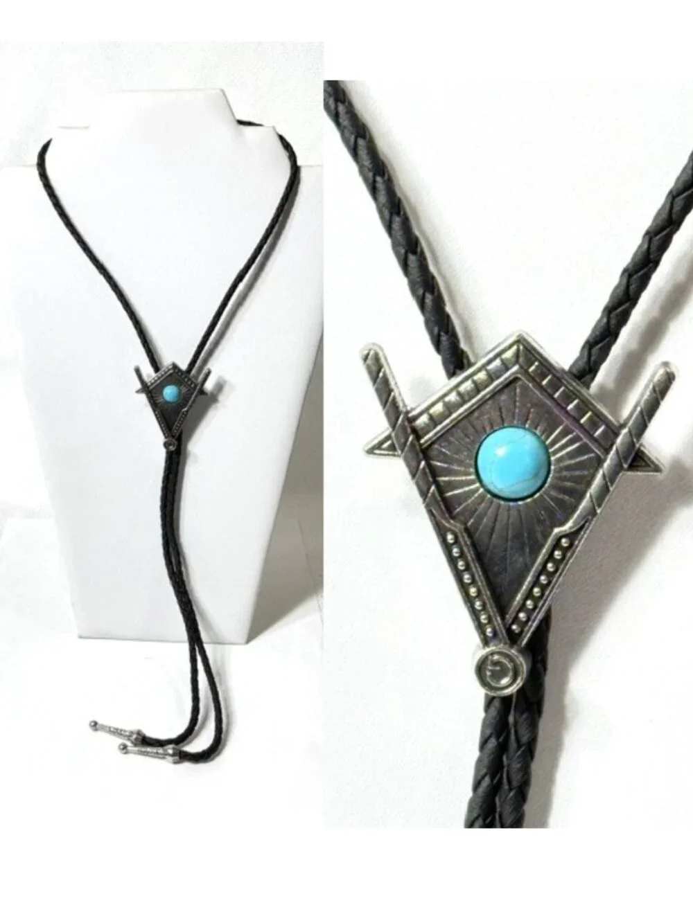 Silver-tone arrowhead,black cord western cowboy bolo tie.